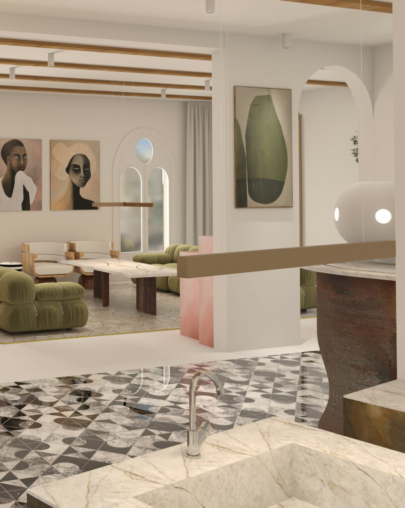 Salon d’appartement privé conçu par l’architecte Emmanuelle Neciolli