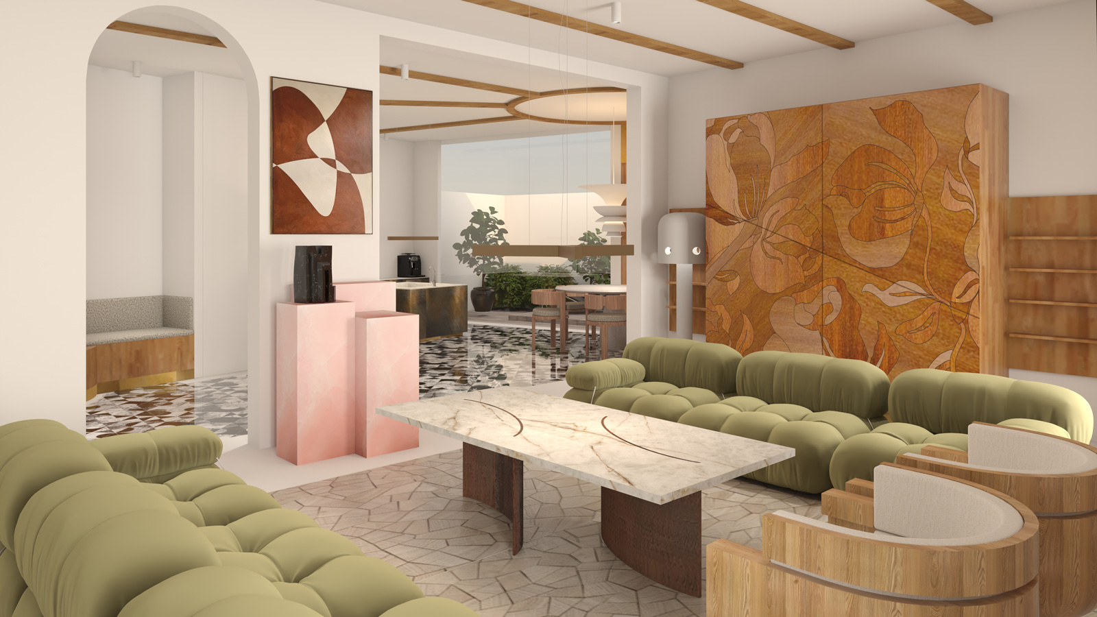 Salon d’appartement privé conçu par l’architecte Emmanuelle Neciolli