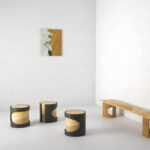 Ensemble de mobilier avec tables d’appoint et banc par l’architecte Emmanuelle Neciolli