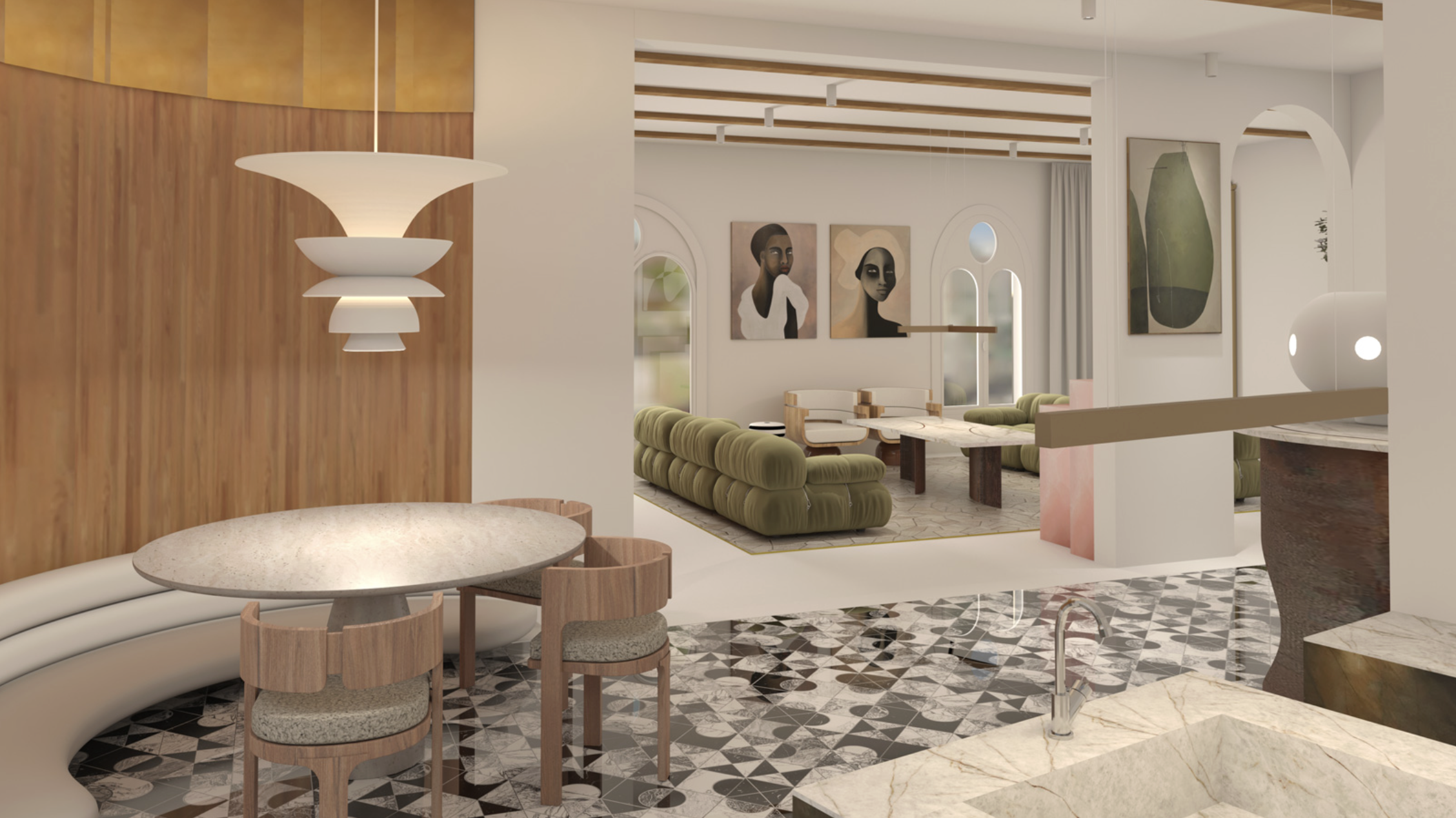 Salon d’appartement privé conçu par l’architecte Emmanuelle Neciolli